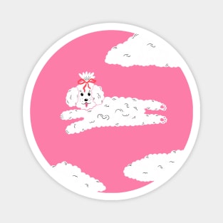 Cute maltipoo coquette dog with bow in clouds illustration art gift idea Magnet